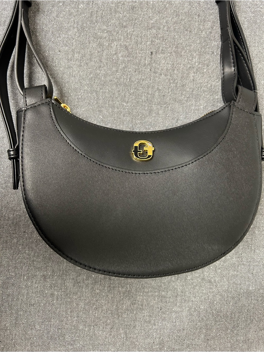 Black Crescent Shoulder Bag with Gold Accent
